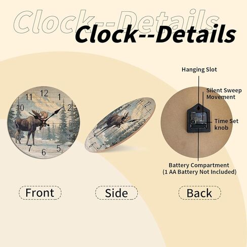 Vintage Moose Mountain Landscape Wall Clock - 10 Inch Silent Non-Ticking Decorative Clock - Rustic Farmhouse Decor for Farmhouse Living Room Bedroom Decor in Saudi Arabia