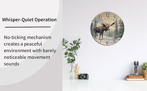 Vintage Moose Mountain Landscape Wall Clock - 10 Inch Silent Non-Ticking Decorative Clock - Rustic Farmhouse Decor for Farmhouse Living Room Bedroom Decor in Saudi Arabia