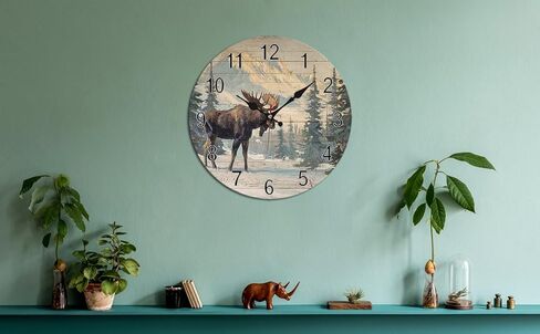 Vintage Moose Mountain Landscape Wall Clock - 10 Inch Silent Non-Ticking Decorative Clock - Rustic Farmhouse Decor for Farmhouse Living Room Bedroom Decor in Saudi Arabia