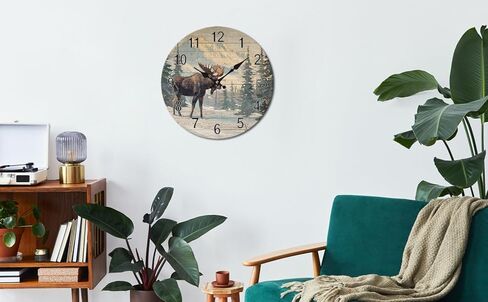 Vintage Moose Mountain Landscape Wall Clock - 10 Inch Silent Non-Ticking Decorative Clock - Rustic Farmhouse Decor for Farmhouse Living Room Bedroom Decor in Saudi Arabia