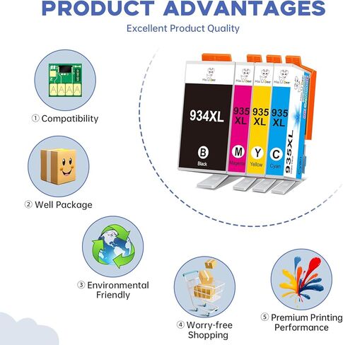 مجموعة خراطيش حبر Miss Deer 934 و935 متوافقة مع HP 934XL 935XL تعمل مع HP Officejet Pro 6830 6230 6835 6812 6815 6820 6220 6800(BK,C,M,Y) 4 عبوات in Kuwait