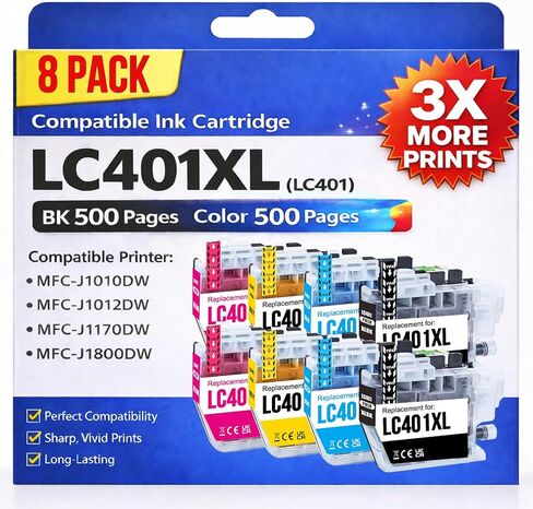 LC401XL LC401 8-Pack High-Yield Ink Cartridges Replacement for Brother LC401XL Ink Cartridges for MFC-J1010DW MFC-J1170DW MFC-J1012DW Printer in Saudi Arabia