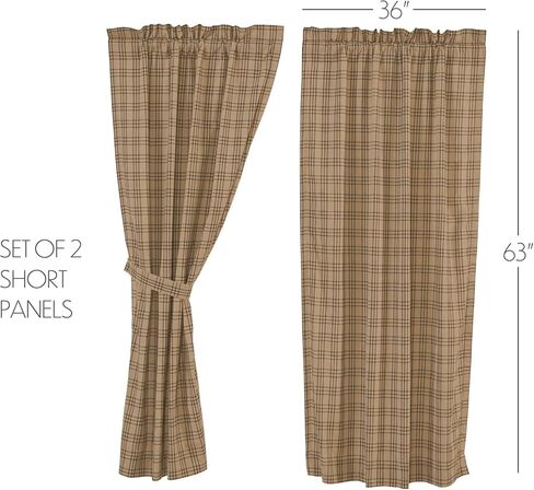 VHC Brands Farmhouse Window Curtains-Sawyer Mill Tan Panel Pair, One Size, Charcoal Black in Saudi Arabia