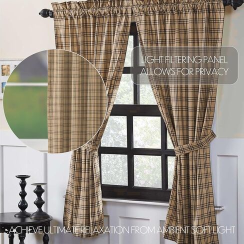 VHC Brands Farmhouse Window Curtains-Sawyer Mill Tan Panel Pair, One Size, Charcoal Black in Saudi Arabia