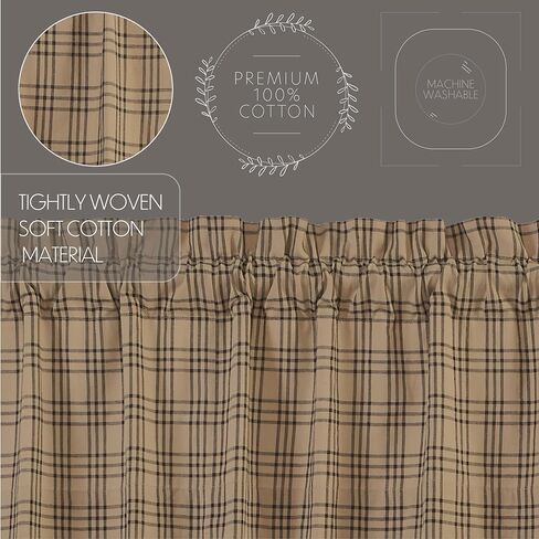 VHC Brands Farmhouse Window Curtains-Sawyer Mill Tan Panel Pair, One Size, Charcoal Black in Saudi Arabia