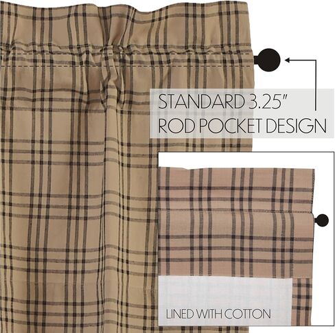 VHC Brands Farmhouse Window Curtains-Sawyer Mill Tan Panel Pair, One Size, Charcoal Black in Saudi Arabia