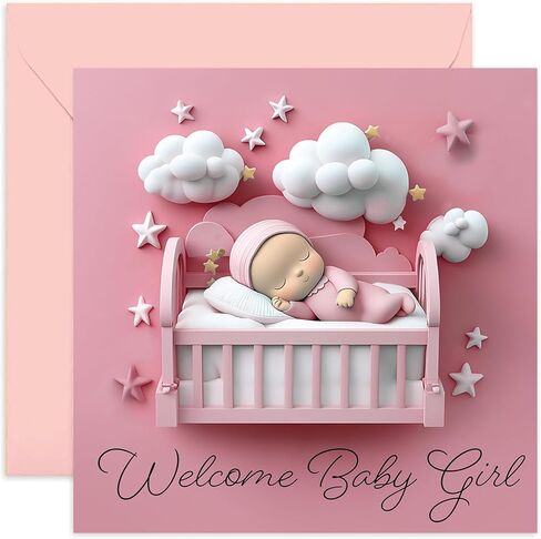 New Baby Girl Greeting Cards for Friends and Family - Welcome Baby Girl Cards - Light Pink Sweet Design - Welcome To The World New Parents Card - Mummy Daddy - Well Done Congrats in Saudi Arabia