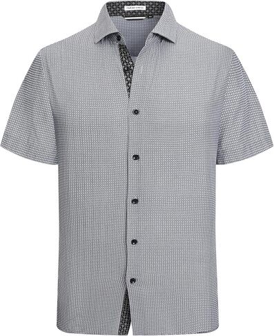 WARHORSEE Mens Printed Dress Shirts Wrinkle Free 4-Way Stretch Lightweight Summer Short Sleeve Button Down Shirts for Men in Kuwait