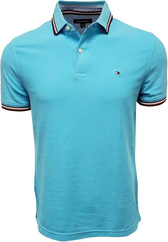Tommy Hilfiger Mens Striped Collar Polo (Medium, Bright Blue) in Saudi Arabia