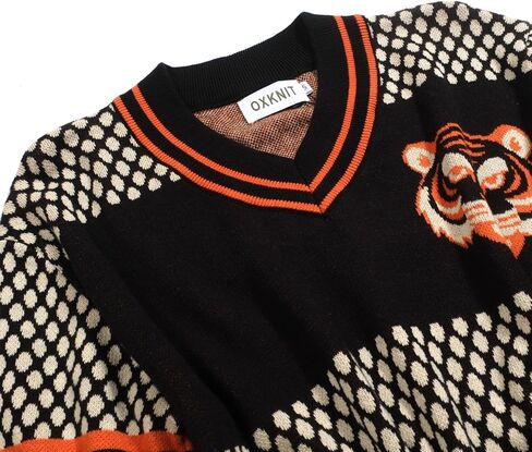 تيشيرت رجالي من OXKNIT بأكمام قصيرة، طراز الستينيات من طراز Mod، قمصان بنمط النمر ذات طابع شخصي عتيق، قمصان قطنية برقبة على شكل حرف V in Kuwait