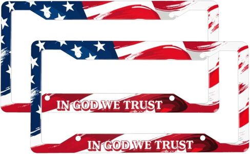 American Flag License Plate Frame 2 Pack, Vintage Distressed Aluminum Plate Holder for Car, Truck, SUV, Rustproof UV Printed, Includes Screws & Caps, Fits Standard US Plates in Saudi Arabia