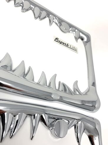 Shark Tooth License Plate Frame with Screws Caps, Set of 2 (Silver) in Kuwait