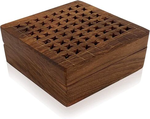 صندوق تخزين المجوهرات الخشبي المثقوب من IOTC، مرصع بالنحاس مقاس 10.16 سم × 10.16 سم، مع تصميم مرصع للنساء - حقيبة تخزين منظمة للعرض in Kuwait