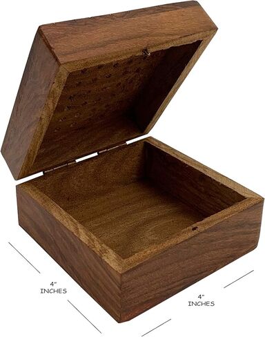 صندوق تخزين المجوهرات الخشبي المثقوب من IOTC، مرصع بالنحاس مقاس 10.16 سم × 10.16 سم، مع تصميم مرصع للنساء - حقيبة تخزين منظمة للعرض in Kuwait