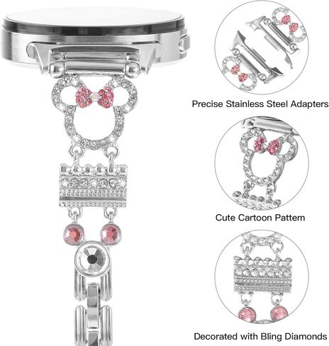 Bling Metal Band for Samsung Galaxy Watch 8 Band 40mm 44mm /Galaxy Watch 8 Classic 46mm for Women, Cute Cartoon Glitter Rhinestone Jewelry Slim Bracelet Strap Replacement Wristband Accessories in Saudi Arabia