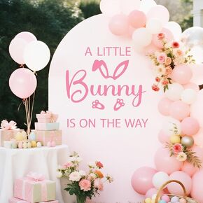 A Little Bunny is On The Way Decal Baby Shower Party Balloon Arch Sticker Easter Themed Gender Reveal Party Decor Sign Pink in Kuwait