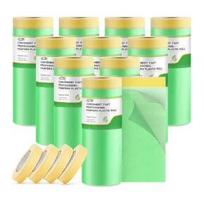 Pre-Taped Masking Film Masking Tape Painters Plastic Roll 44 in x 65 ft Convenient and Fast for Cars, Walls, and Furniture Paint Protection Film（10Rolls） in Kuwait