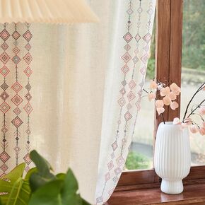 ستائر MEETSKY Boho لغرفة النوم وغرفة المعيشة بطول 84 بوصة من مزيج الكتان المنقوش المطبوع لتصفية الضوء ستائر بوهيمية غربية للمزرعة الريفية وعلامة التبويب الخلفية، لوحتان، بعرض 50 بوصة in Kuwait