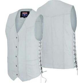 سترة رجالي من الجلد الطبيعي مزودة بـ 10 جيوب لراكبي الدراجات النارية باللون الأبيض SOA (الولايات المتحدة، ألفا، متوسط، عادي، عادي) in Kuwait