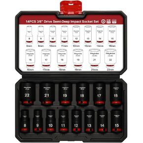 Mayouko 14PCS 3/8" Drive Semi-Deep Impact Socket Set, 8-22MM, Metric, CR-MO, Impact Grade Middle Length Socket Set, 6 Point in Kuwait