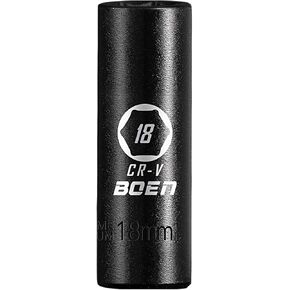 BOEN 3/8" Drive Deep Impact Sockets, Premium Impact Socket, 18mm Socket, Metric, 6 Point,Cr-V Steel with Laser Marking - Strong and Durable in Kuwait