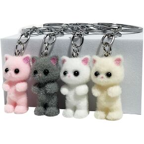 Goodangie00 4Pcs Cute Fuzzy Aesthetic Kawaii Cat Keychains Accessories for Women Bag Backpack Wallet Pendants Decor, Case Camera Phone Charms in Kuwait