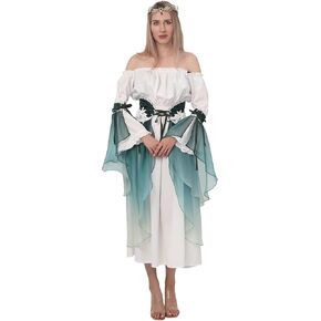 Womens Renaissance Dress Elf Cosplay Fairy Costume Medieval Elven Skirt with Detachable Sleeves Halloween Ren Fair in Kuwait