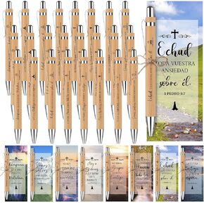 24 Set Spanish Christian Church Gift Bulk Bible Verse Pens With Scripture Bookmarks Bamboo Pen Inspirational First Communion Pen Pastor Student Teacher Sunday School Appreciation Gifts in Kuwait