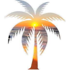 Palm Tree Beach Sticker Waterproof Decal (4x4 Inch) - Tropical Vinyl Car Stickers for Windows Laptop Water Bottles Cooler SUV Truck - Outdoor Decals for Travel Surf Summer Vibes in Saudi Arabia