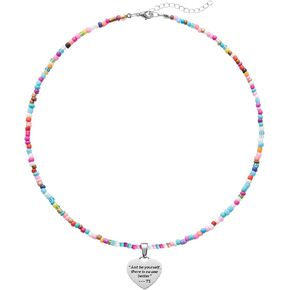 Heart Necklace Taylor Quotes Pendant Boho Colorful Beaded Necklace Chain Inspired Fans Gift Merch Jewelry Outfits Accessories for Women in Saudi Arabia