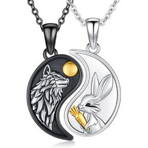 Yin Yang Matching Jewelry Set 925 Sterling Silver Rabbit Wolf Necklace/Angel Devil Couples Necklace Couple Pendant Couples Jewelry Birthday Gift For Women Men Husband Wife in Kuwait