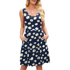 BELAROI Womens Plus Size Dress Summer Sundress Sleeveless V Neck Tiered A-Line Tank Dresses Pockets Beach Coverup in Kuwait