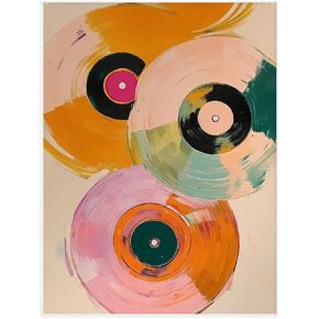 SKTBJWNYK Colorful Retro Vinyl Record Player Wall Art - Vintage Music Canvas Poster Abstract Watercolor Painting in Pink, Orange, Green, Teal for Living Room, Bedroom Decor 12x16 inch Unframed in Saudi Arabia