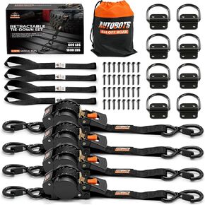 AUTOBOTS Auto Self Retractable Ratchet Straps (4-Pack) 1" X 10ft(1,800lb Break Strength)-Heavy Duty Tie Down Straps with (8) Tie Down Anchor for Trailer,Truck,Cargo,Motorcycle,Boat in Kuwait