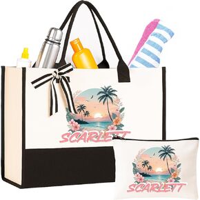 Canvas Beach Tote Bags for Women, Personalized Women Gifts for Birthday and Christmas, Custom Summer Purse, Gifts for Bride, Ladies and Girls, Cute Tote Bags for Travel,vacation, pool in Kuwait