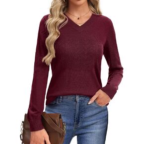 YUCOLEN Women's Wool Hollow Out Sweaters Long Sleeve Crochet Pullover V Neck Sweater Lightweight Knit Tops in Kuwait
