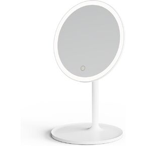 mooas Travel Makeup Mirror, Portable LED Lighted Vanity Mirror, 6.1×7.83 in Slim Foldable Mirror with Touch Control, 3-Color Dimmable Lighting, Rechargeable USB-C, Pouch Included, White (Round) in Kuwait