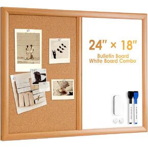 ARCOBIS Cork Board White Board Combo with MDF Wood Frame, 24 x 18 Inch Bulletin Board, Magnetic Dry Erase Board & Corkboard for Wall, Vision Board for Home, Office, School in Kuwait