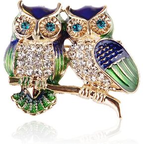 Crystal Rhinestone Owl Brooch Pin Fashion Elegant Cartoon Cat Eye Stone Owl Gold Silver Dual Color Brooch Lapel Pins Cute Double Owl Brooch Pin Clothes Bag Hat Dress Jewelry for Women in Kuwait
