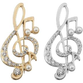 2PCS Music Note Brooch Pin for Women Dainty Elegant Rhinestone Pearl Note Treble Clef Brooch Musician Party Dance Banquet Clothes Accessorie Jewelry in Kuwait