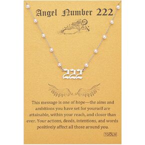 Angel Number Necklace 18k Gold Plated Stainless Steel Faux Pearl Choker Chain Aesthetic Accessories Jewelry for Women 16" in Kuwait