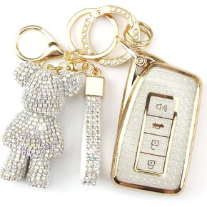 Cute Key Fob Cover with Rhinestone Bear Charm, Bling TPU Smart Key Case for Women, Compatible with Lexus ES300h ES350 GS350 GS450h IS200t IS300 IS350 RC350 RX450h (4-Button, Gold Pink) in Kuwait