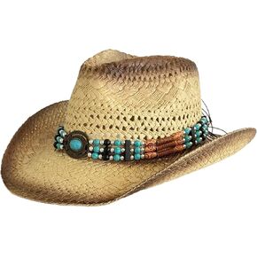 قبعة من القش للجنسين، أشرطة زخرفية أنيقة مطرزة بالخرز، للشاطئ في الهواء الطلق لنزهات الشاطئ، حدود واسعة، بيج شمسي in Kuwait