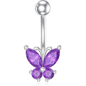 Natural Amethyst Butterfly Belly Button Ring for Women 14G 925 Sterling Silver Genuine Amethyst Belly Button Ring Female Navel Piercing Jewelry Gifts in Kuwait
