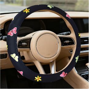 HZEL Butterfly Car Steering Wheel Covers, Beautiful Embroidery Non-Slip Vehicle Steering Wheel Protector with Inner Ring, Automotive Interior Protective Accessories, Universal Fit in Kuwait