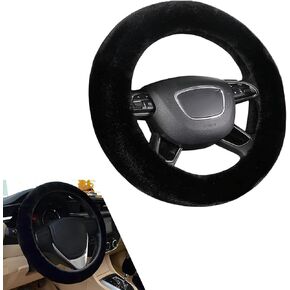 14-15 Inch Fuzzy Fluffy Steering Wheel Cover, Winter Warm Soft Non-Slip Car Steering Wheel Protection Decoration, Universal for Most Cars (Black) in Kuwait
