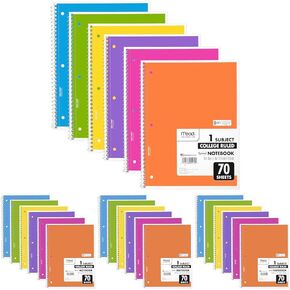 Mead Spiral Notebooks ، 6 Pack ، 1-Signject ، College Recoed Paper ، 8 "× 10-1/2" ، 70 ورقة ، ألوان زاهية متنوعة (830050-ECM) in Kuwait