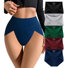 ملابس داخلية نسائية عالية القطع من MISSWHO، ملابس داخلية نسائية عالية الخصر من القطن بدون علامة تغطية كاملة، 5 سراويل داخلية (عادية، مقاس كبير) in Kuwait