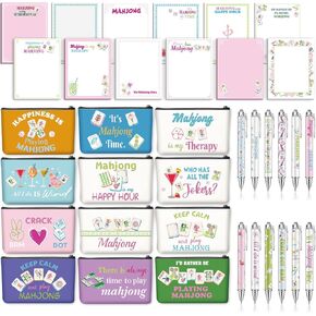 12 Set Mahjong Lovers Gifts Set 12 Mahjong Makeup Bags 12 Sticky Notepads 12 Ballpoint Pens Holiday Women Gifts for Mother Teacher Coworker Employee Nurse Volunteer Office Appreciation in Kuwait