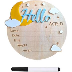 علامة إعلان اسم الطفل، علامة Hello World لحديثي الولادة، 5.9 بوصة لافتة إعلان خشبية للترحيب بالولادة لحديثي الولادة من أجل دش حضانة المستشفى، دعائم صور للأطفال حديثي الولادة الأولاد والبنات (أزرق وأصفر) in Kuwait